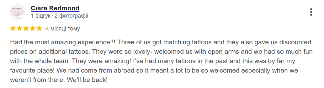 Client review screenshot for Sa.li Tattoo